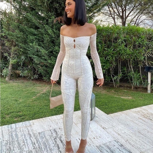 Oh Polly Pants - Off the shoulder print jumpsuit